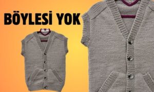 Erkek Çocuk Spor Şiş Örgü Yelek Modeli – 10-15 Yaş Erkek Çocuk Şiş Örgü Yelek – Ön Görsel