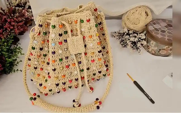 Tığ İşi Boncuklu Bucket Çanta Modeli