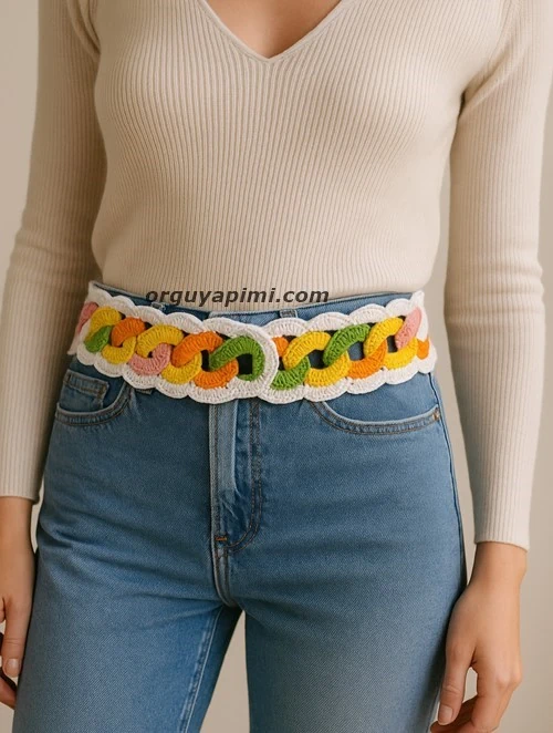 Handmade crochet ring belt styled with a summer outfit.