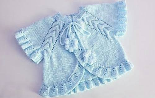 Açık mavi saç örgü robalı bolero – farklı kol ve ön bant fırfır detaylı model.