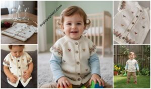 Etamin işlemeli robadan başlama bebek yeleği modeli 2 yaş