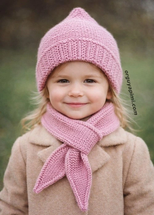 kruvasan atkı modeli pembe bere ile 4-5 yaş kız çocuk