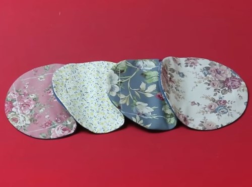 Patchwork kot kumaş kadın çantası için katlanarak hazırlanan yuvarlak kumaş parçaları