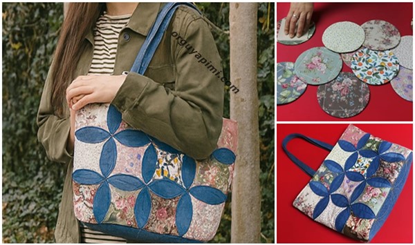 Patchwork kot kumaş kadın çantası modeli