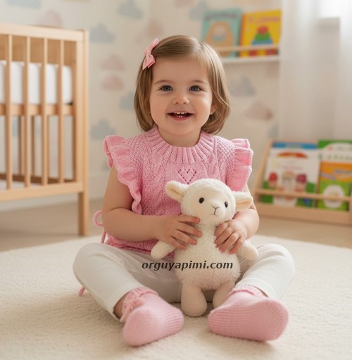 Pembe kız bebek süveter modeli iç mekânda kullanım