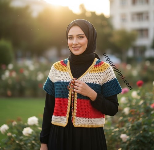 Tesettüre uygun waffle kadın yelek modeli