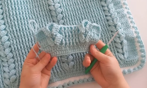 Uyuyan ayıcıklı bebek battaniyesi başak deseni yapımı, tığ işi örnek aşaması