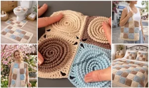 spiral motif modeli ile yapılan örgü projeler kolajı